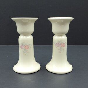 Pfaltzgraff Trousseau Candlesticks Pink Purple Roses Floral Candle Holders